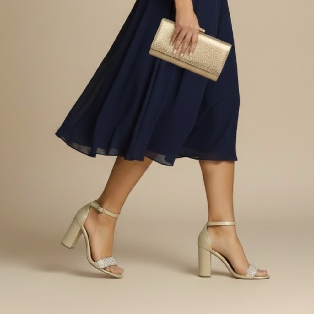 Call It Spring Gold Glittering Embellished High Heel Block Heel-7.5M